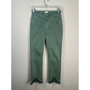 Johnathan Simkhai Standard Cropped Shark Bite Hem Straight Green Denim Size 4/27